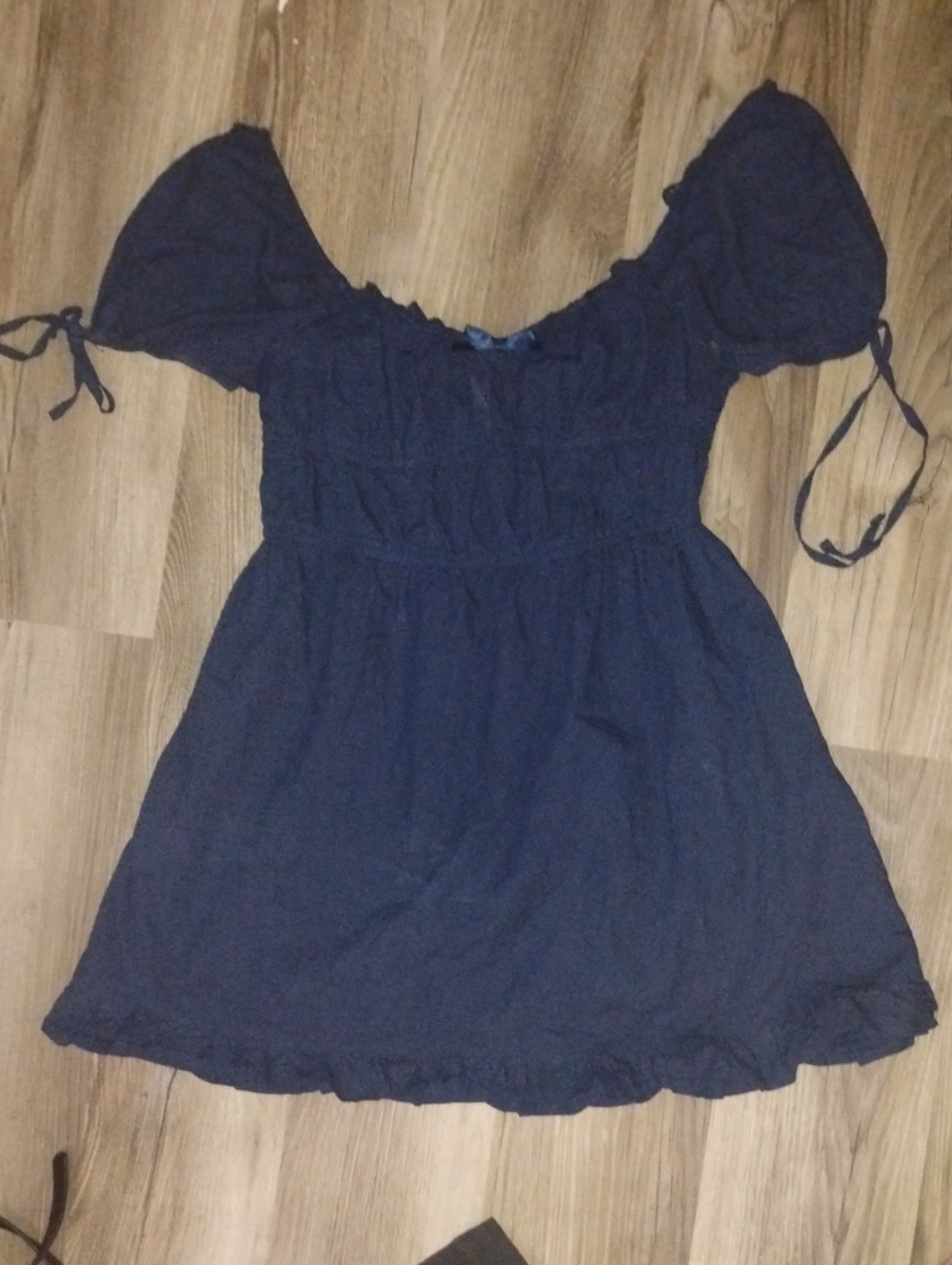 Women’s Navy Blue Mini Dress - Smocked Bodice, Puff Sleeves